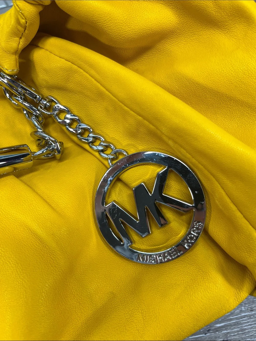 Michael Kors Yellow Pleated Shoulder Bag with Chain Detail